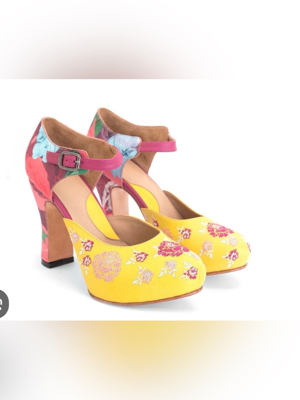 John Fluevog Platform Heels Miracles Flora Embroidered Sz 9.5 runs smaller 9 - Picture 2 of 10